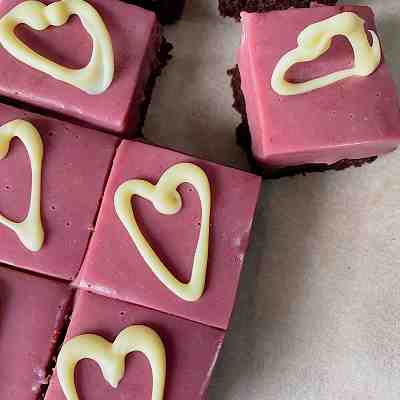 White Chocolate Berry Ganache Brownies - Valentines Treats