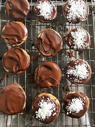 Chocolate and Coconut Topped Shortbread Sandwich