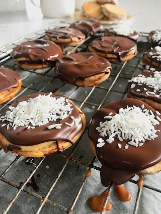 Chocolate and Coconut Topped Shortbread Sandwich