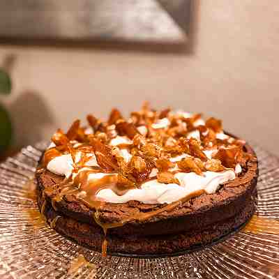 Gluten Free Chocolate Mousse Cake, Praline &  Frangelico Cream